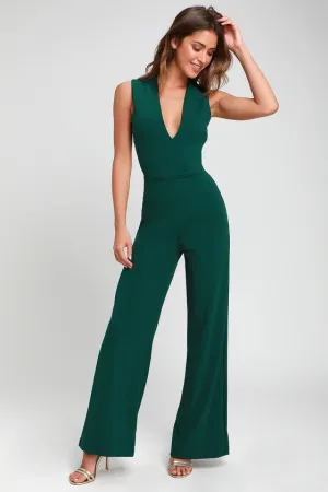 Thinking Out Loud Hunter Green Backless Jumpsuit Gloria Lanvin