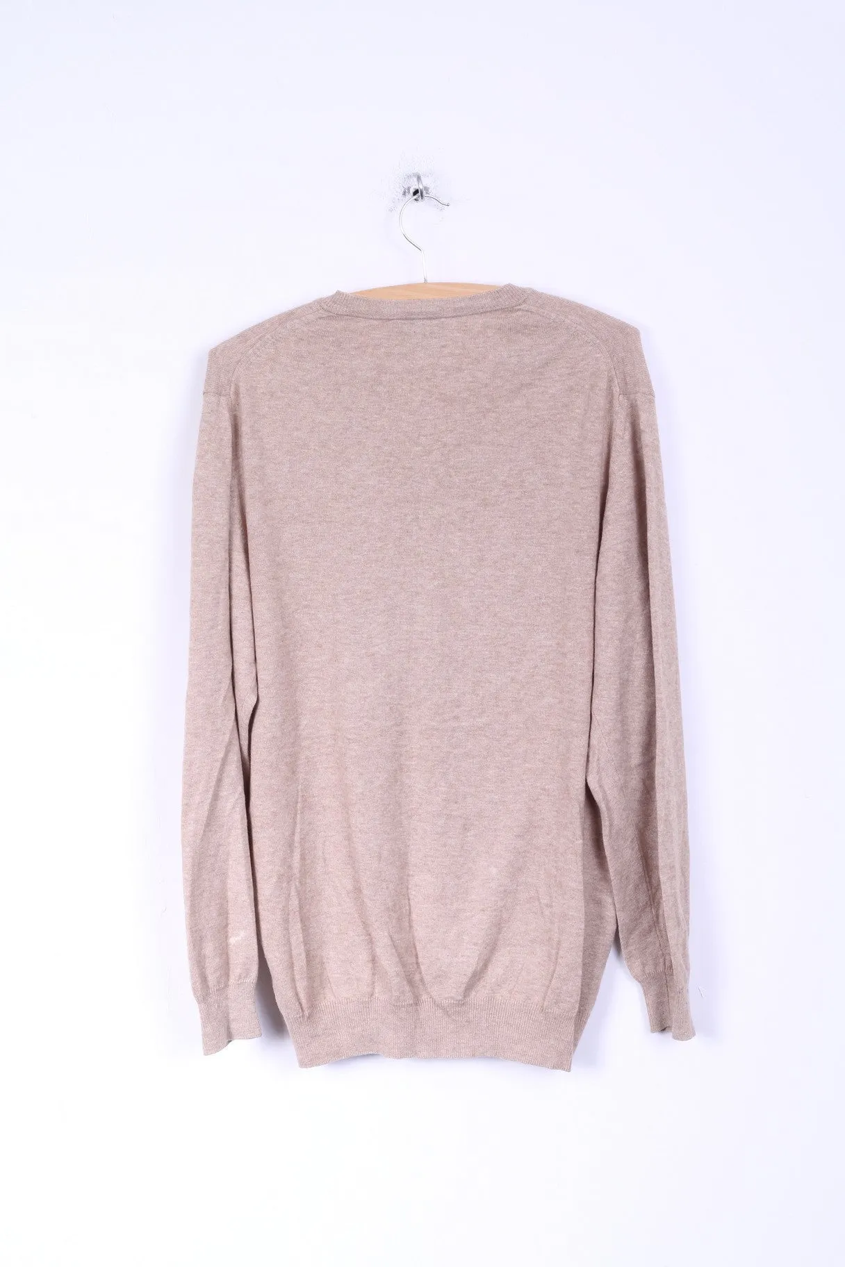 T.M. Lewin Mens M Jumper Beige Cotton Cashmere Blend V Neck Sweater