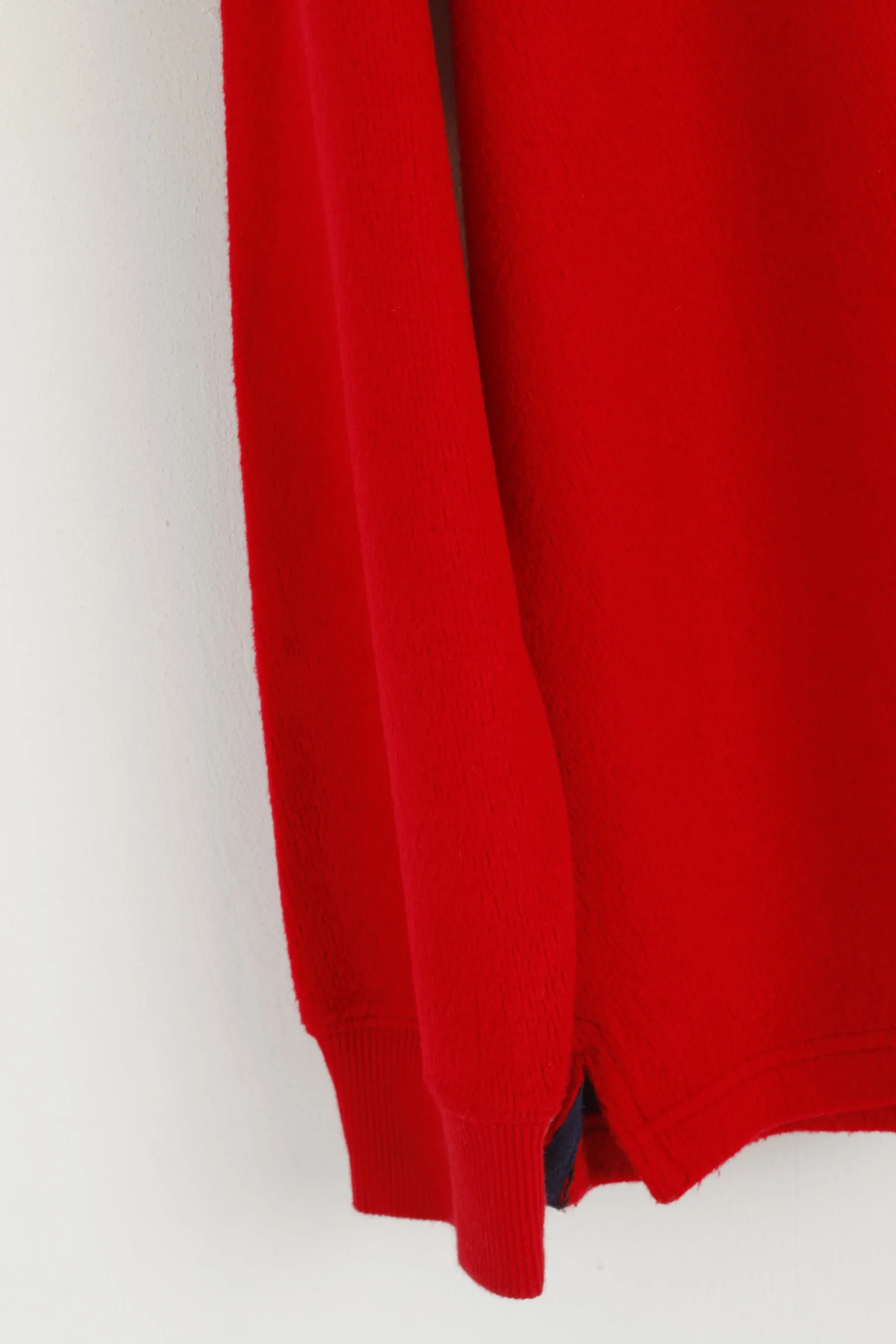 Tommy Hilfiger Men L Jumper Red Cotton Blend Cold Stop V Neck Sweater