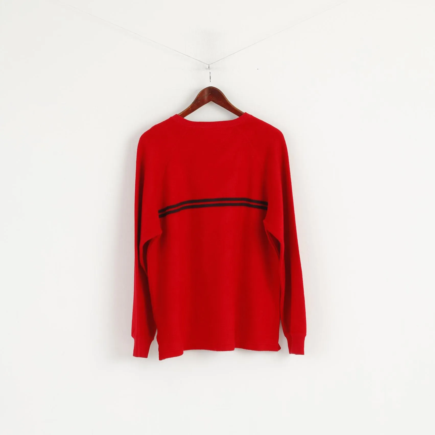 Tommy Hilfiger Men L Jumper Red Cotton Blend Cold Stop V Neck Sweater