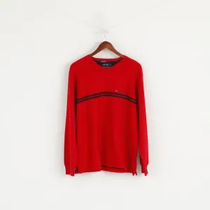 Tommy Hilfiger Men L Jumper Red Cotton Blend Cold Stop V Neck Sweater