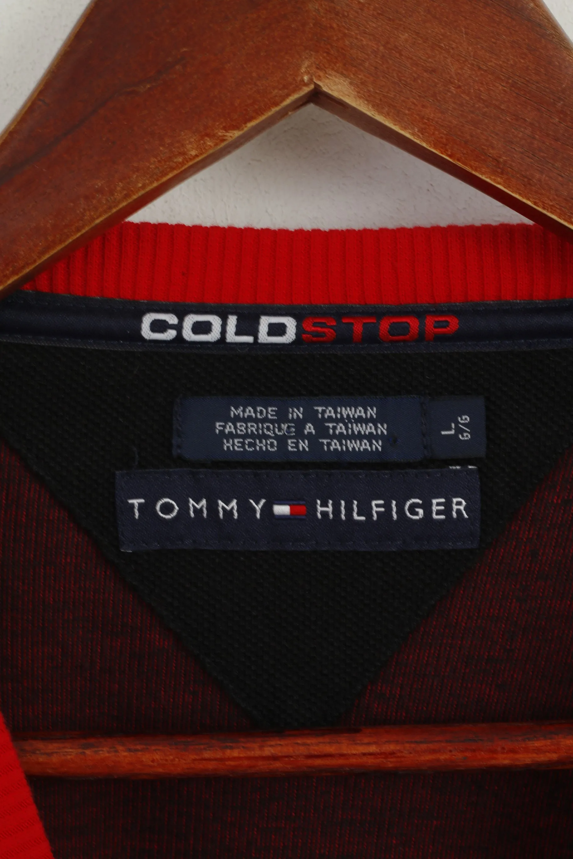 Tommy Hilfiger Men L Jumper Red Cotton Blend Cold Stop V Neck Sweater