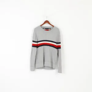Tommy Hilfiger Men L (M) Jumper Gray Cotton Wool Blend Classic Crew Neck Sweater