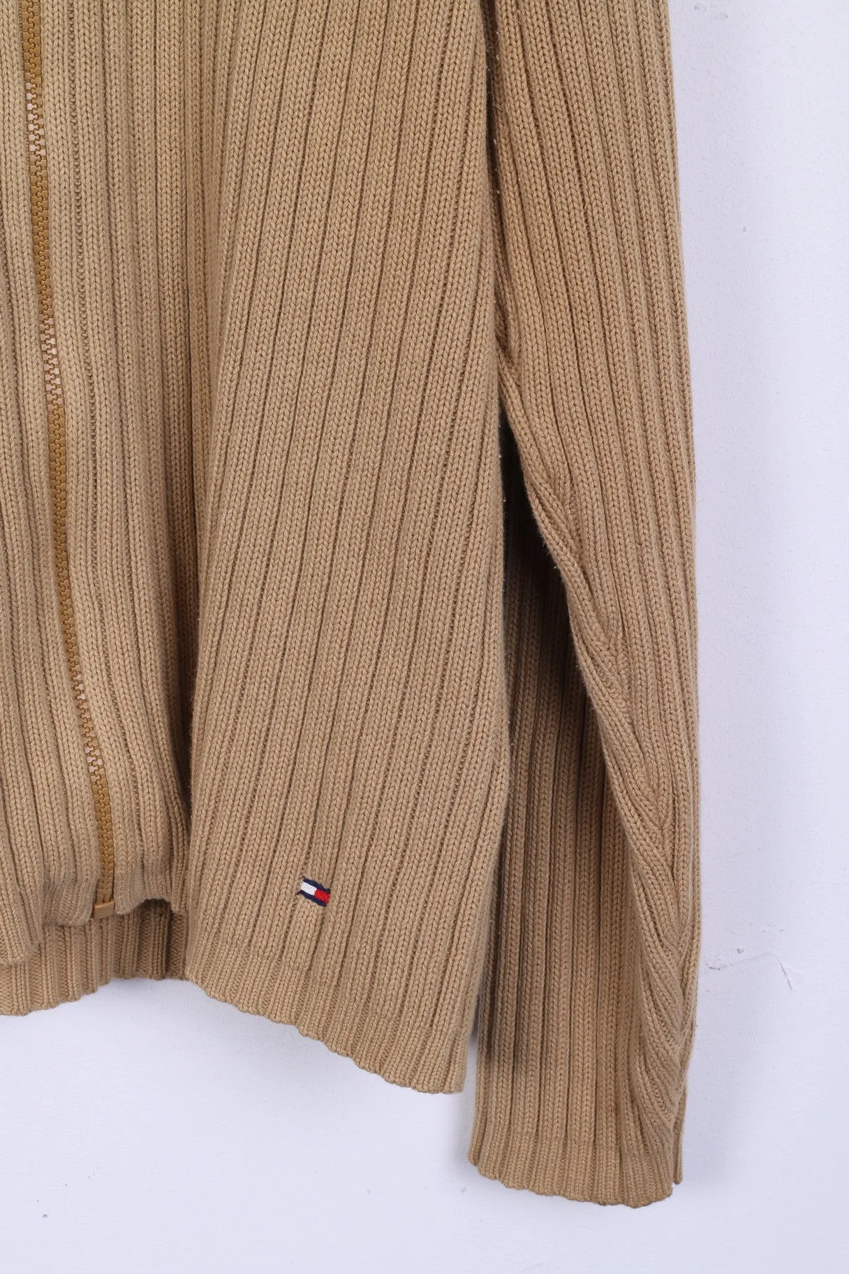 Tommy Hilfiger Mens L Jumper Sweater Camel Cotton Knitted