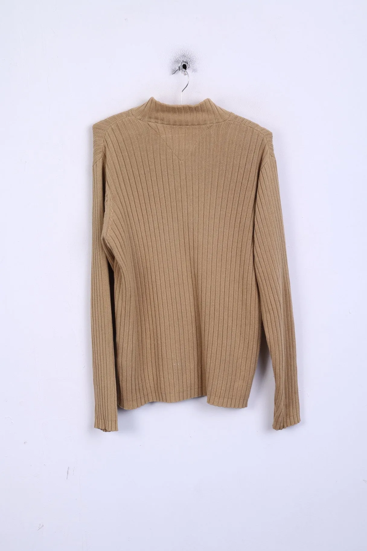 Tommy Hilfiger Mens L Jumper Sweater Camel Cotton Knitted