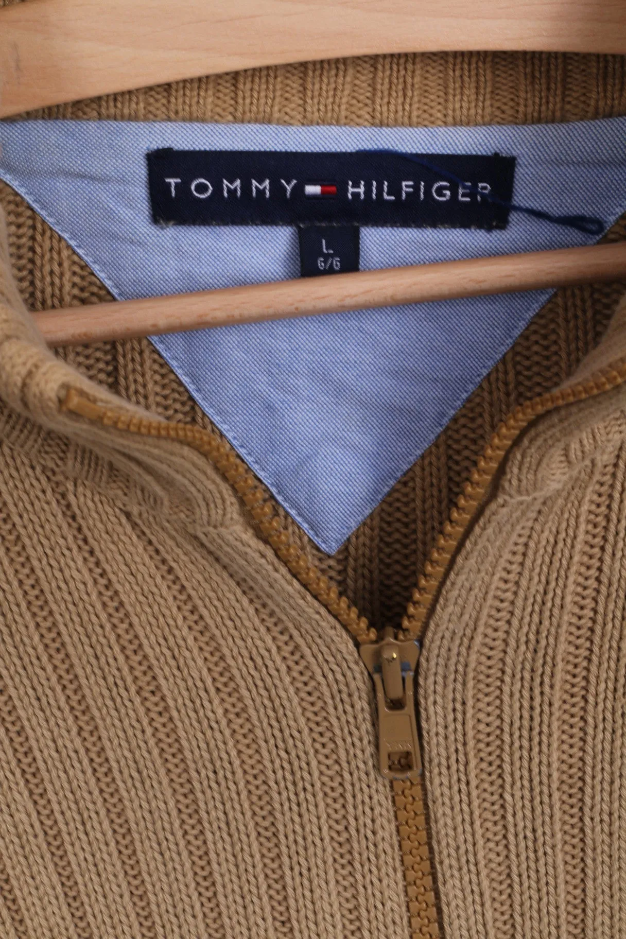 Tommy Hilfiger Mens L Jumper Sweater Camel Cotton Knitted