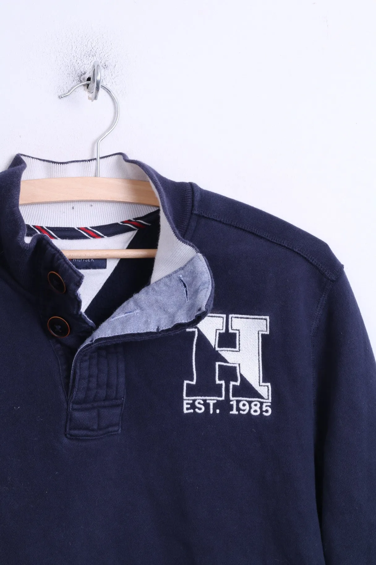 Tommy Hilfiger Mens M Jumper Sweater Navy Cotton Kangaroo Pocket