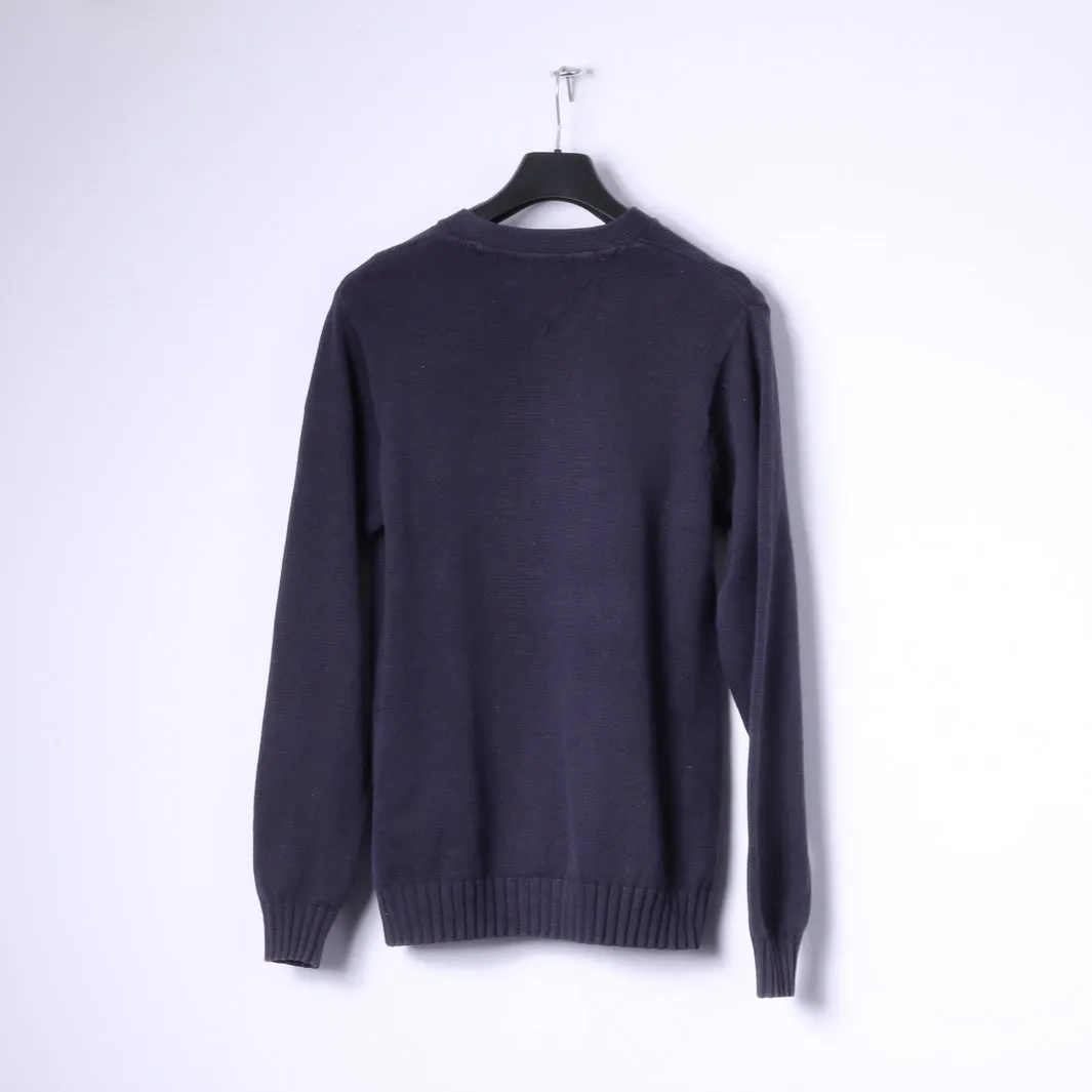 Tommy Hilfiger Mens S Jumper Navy 100% Cotton V Neck Knitwear Top