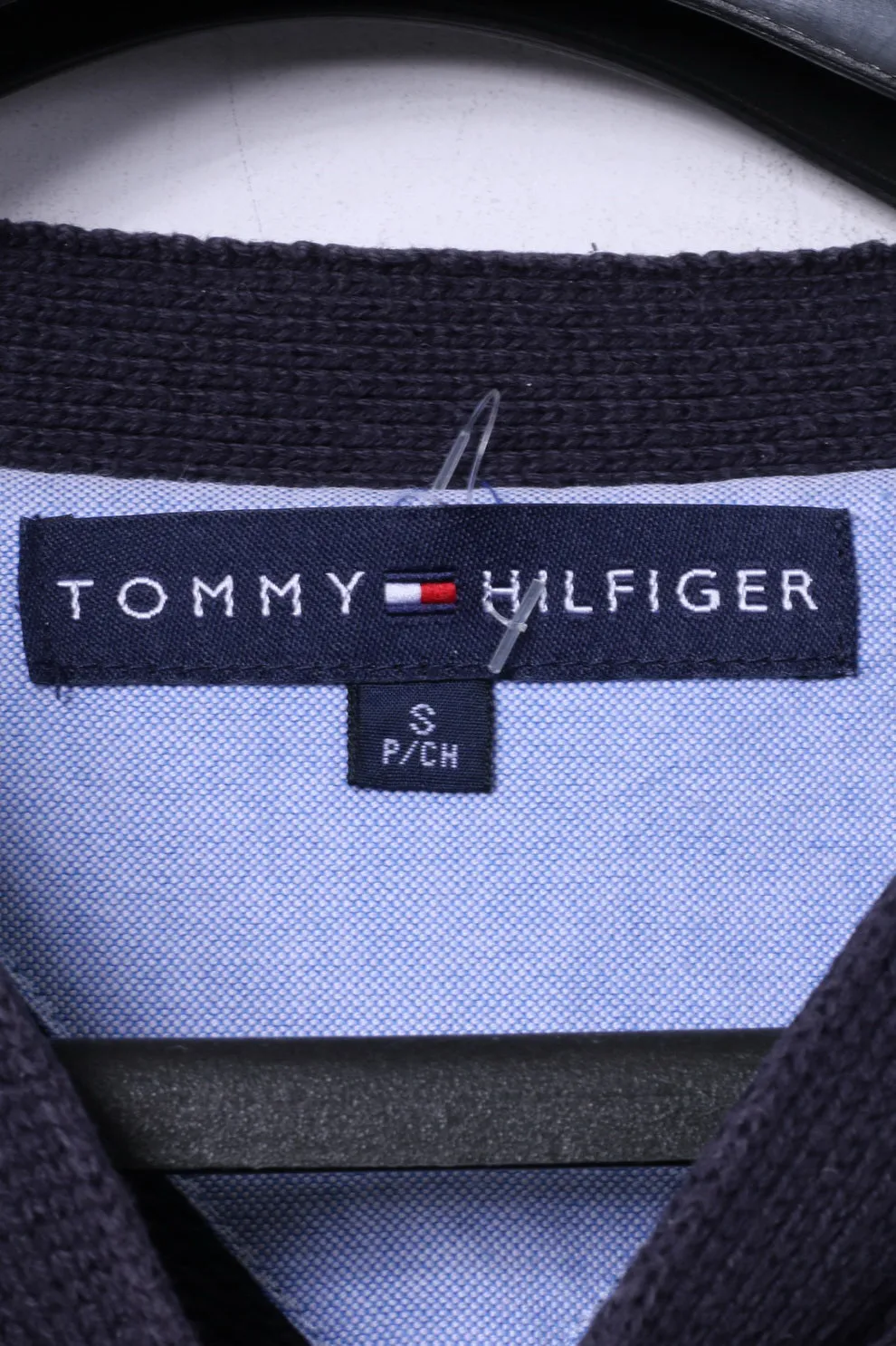 Tommy Hilfiger Mens S Jumper Navy 100% Cotton V Neck Knitwear Top