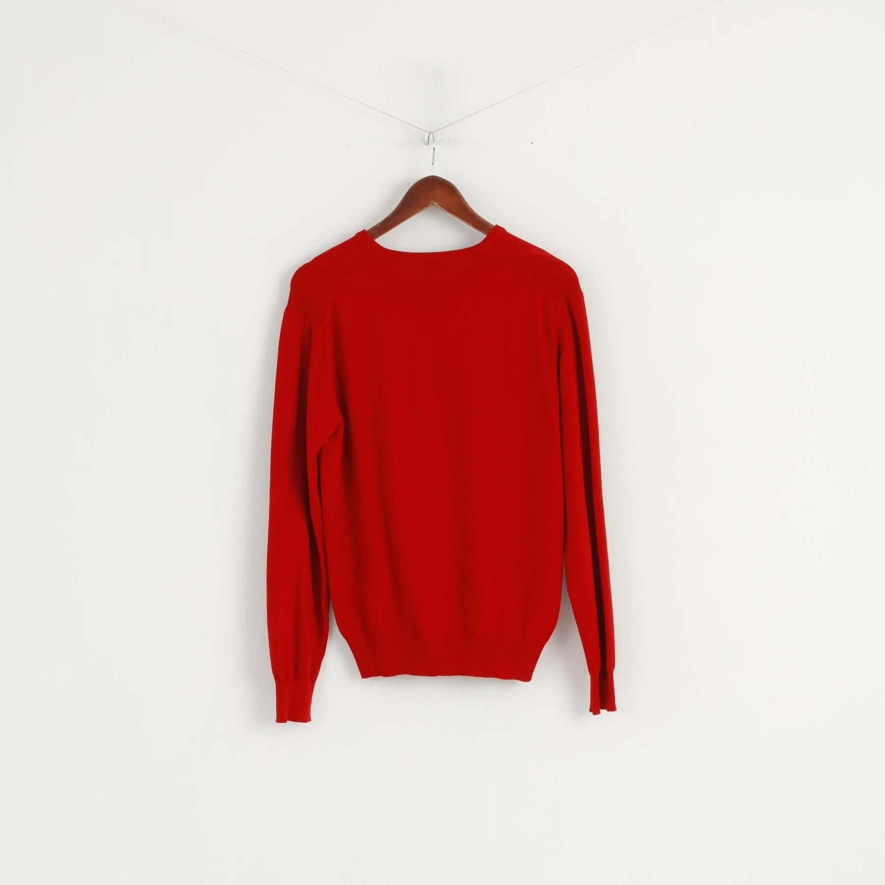 United Colors of Benetton Men M Jumper Red Cotton V Neck Classic Sweater