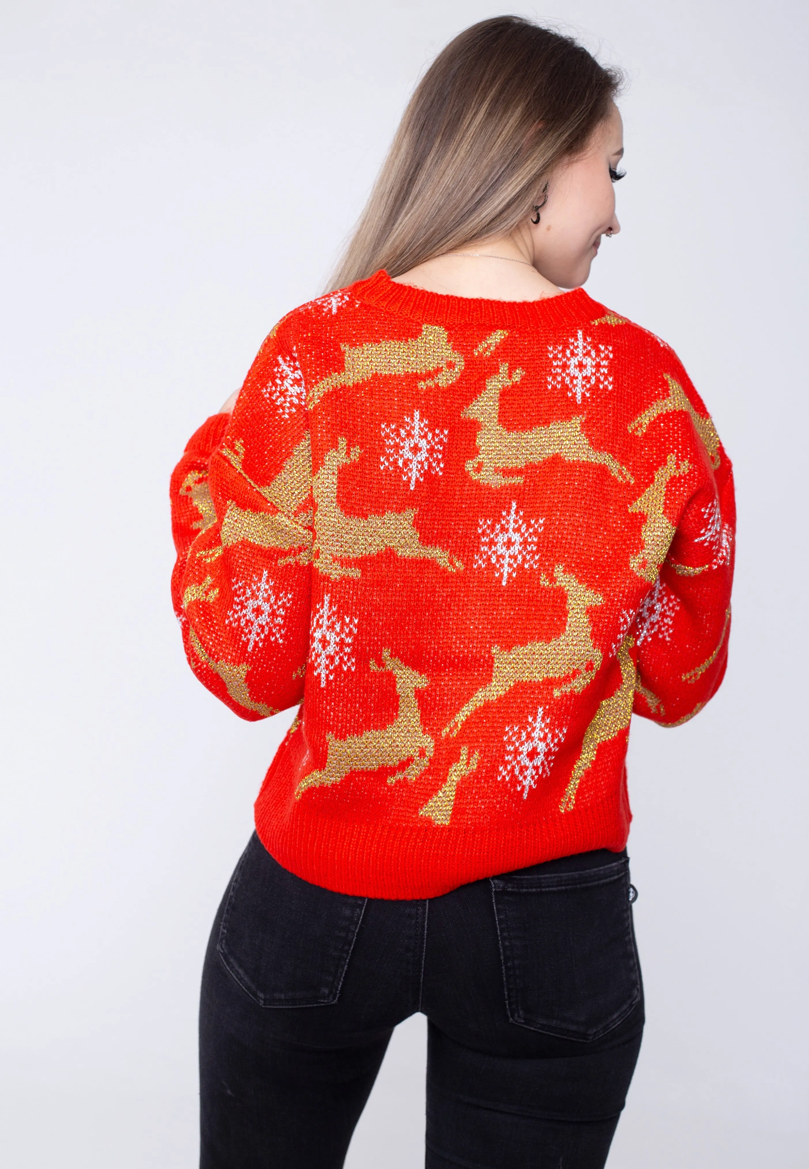Urban Classics - Ladies Short Oversized Christmas Red/Gold - Cardigan