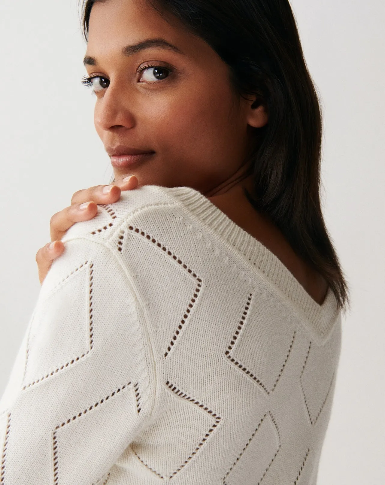 V-neck openwork balloon sleeves Eric Bompard