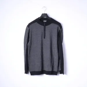 Verri Milano Mens 56 XL Jumper Black Wool Zip Neck Light Sweater Stretch Top