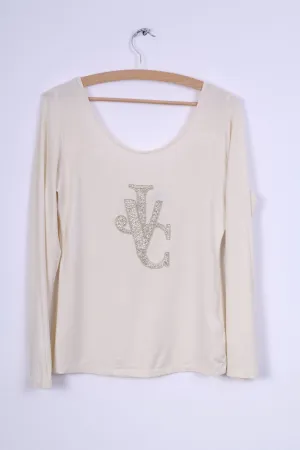 Versace Jeans Couture Womens M Shirt Cream Stretchy Big Necline