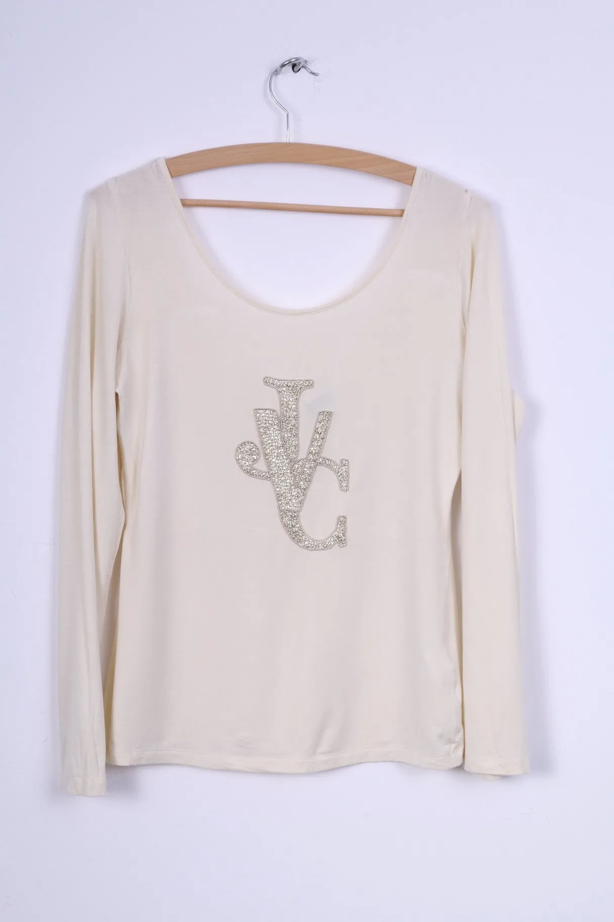 Versace Jeans Couture Womens M Shirt Cream Stretchy Big Necline