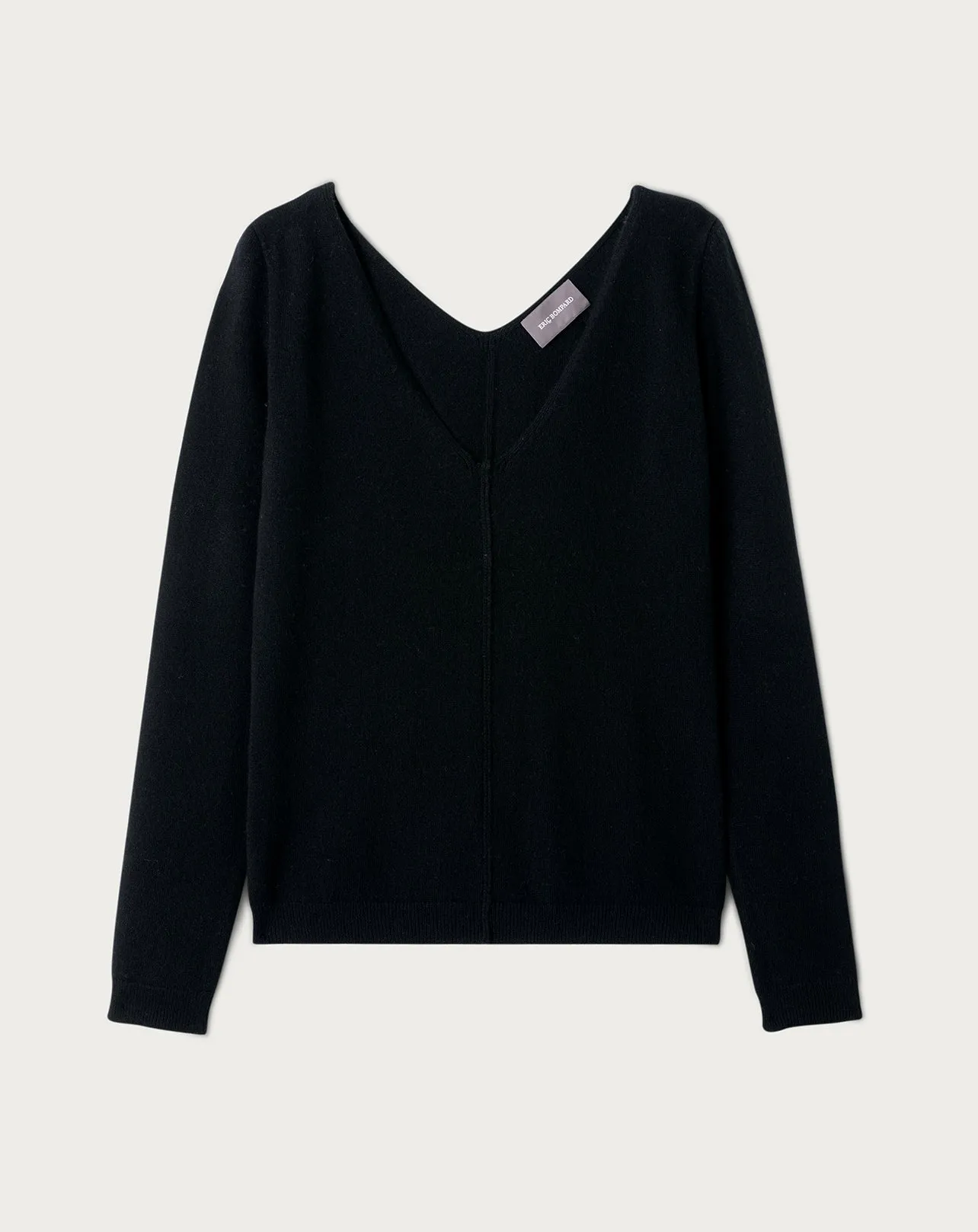 Vertical ridge trim fitted jumper with seamfree V-neck Eric Bompard