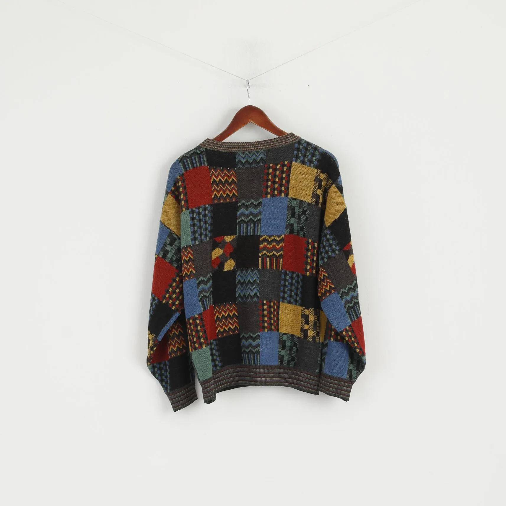 Vintage Men 52 M Jumper Designer Knit Multicoloured Wool Acrylic Blend Sweater