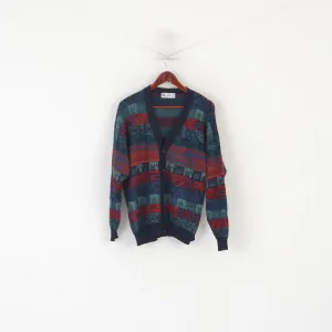 Vintage Men 56 L Sweater Navy Vintage Cardigan Pure Wool Made in Italy Jumper