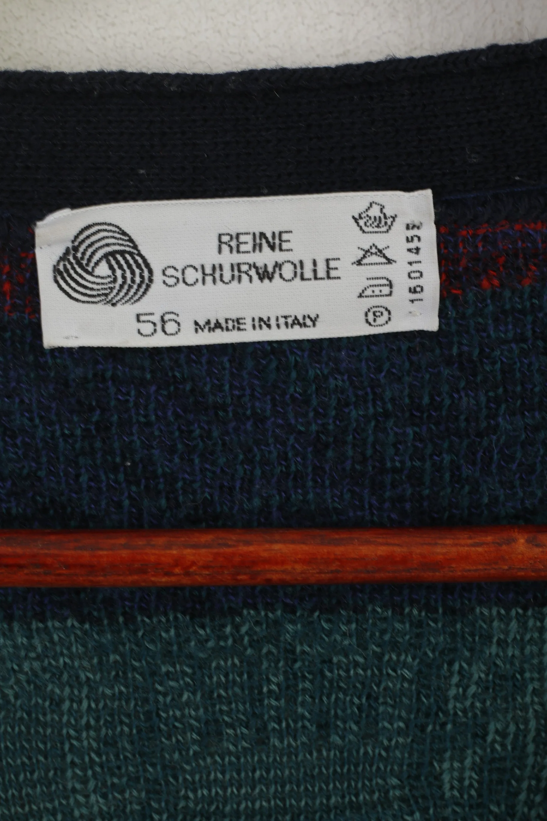 Vintage Men 56 L Sweater Navy Vintage Cardigan Pure Wool Made in Italy Jumper