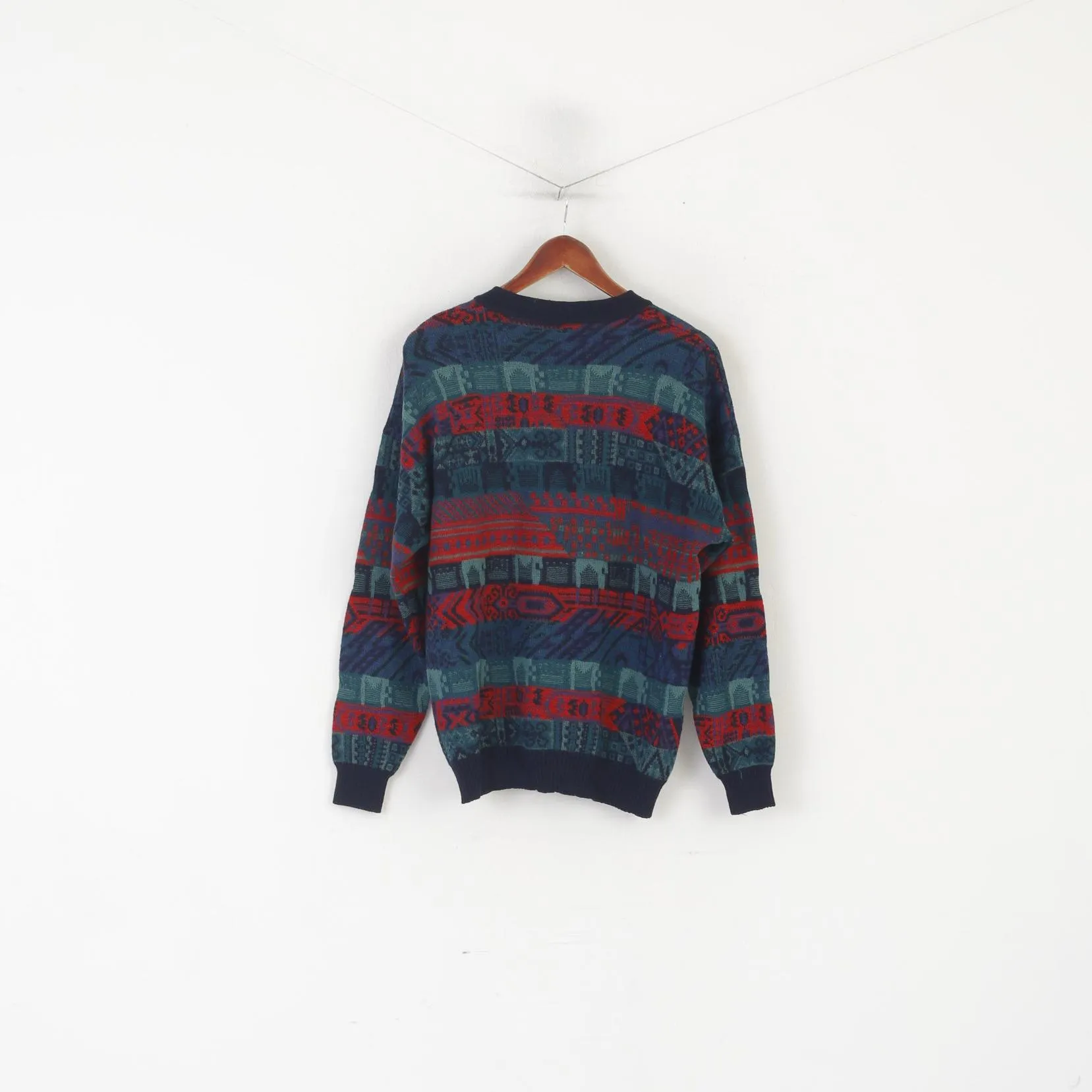 Vintage Men 56 L Sweater Navy Vintage Cardigan Pure Wool Made in Italy Jumper