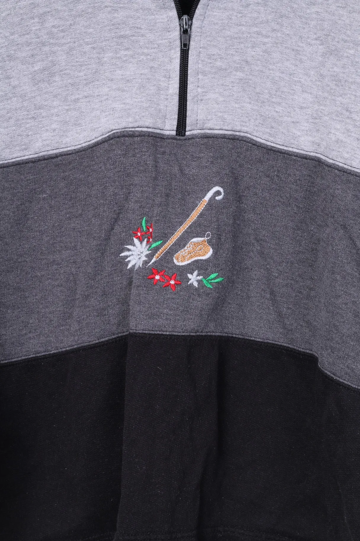 Vintage Mens S Sweatshirt Grey Jumper Zip Neck Retro Graphic Top