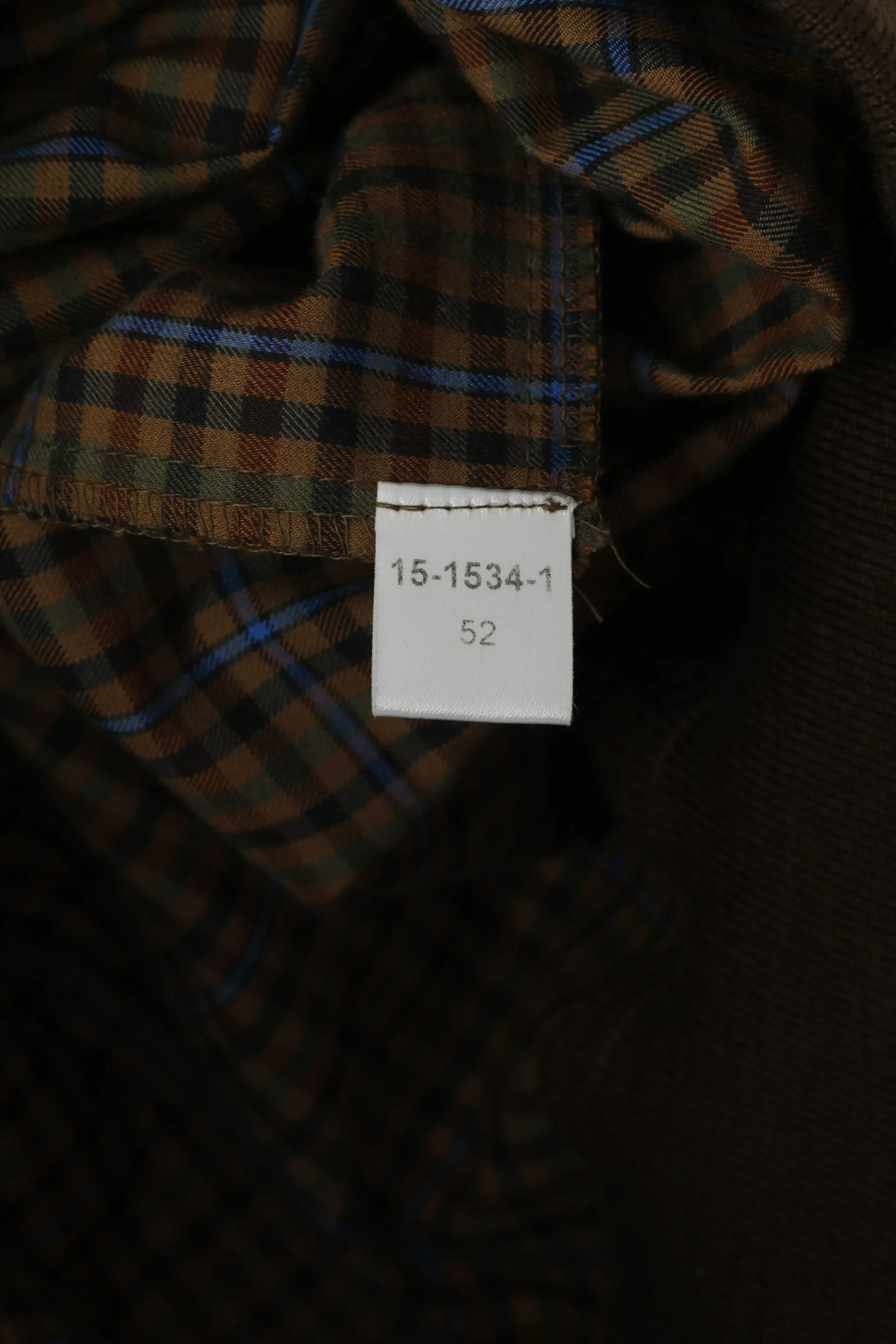 Walbusch Lanella Men 52 L Jumper Brown Check Cotton Collar Retro Classic Blouse Top
