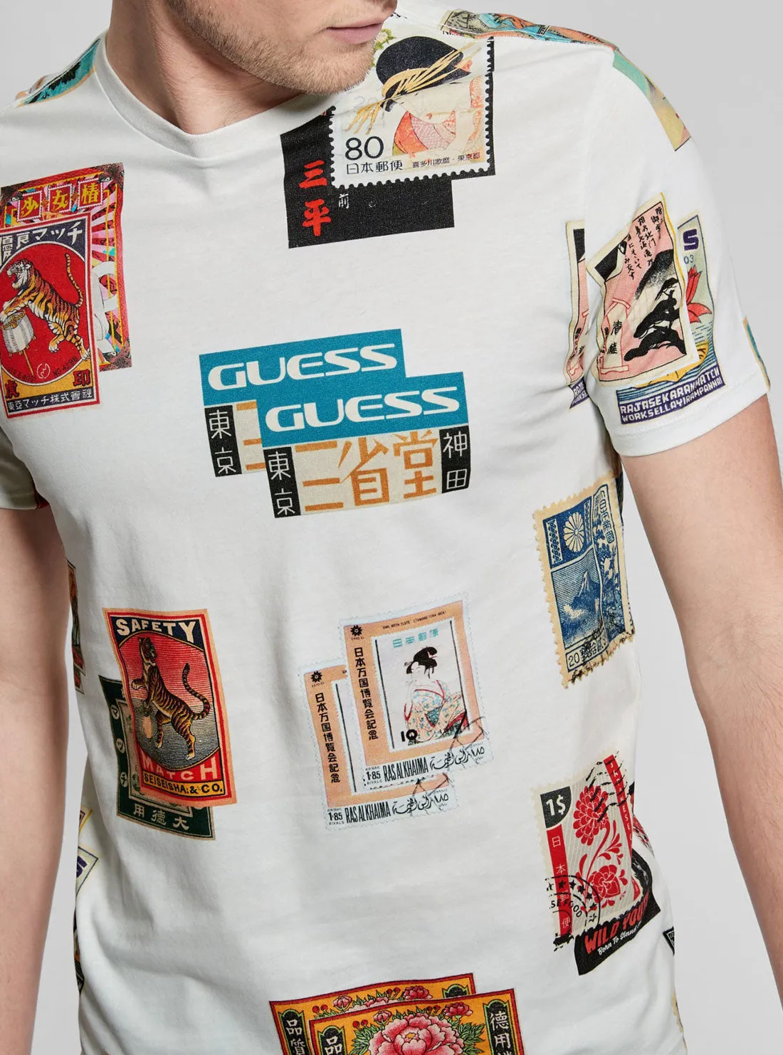 White Short Sleeve Stamp T-Shirt Guess
