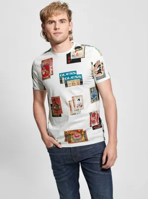 White Short Sleeve Stamp T-Shirt Guess