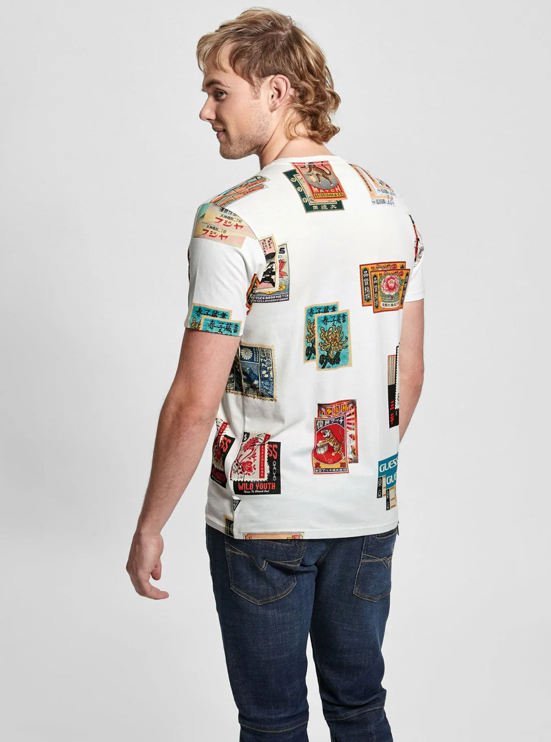 White Short Sleeve Stamp T-Shirt Guess