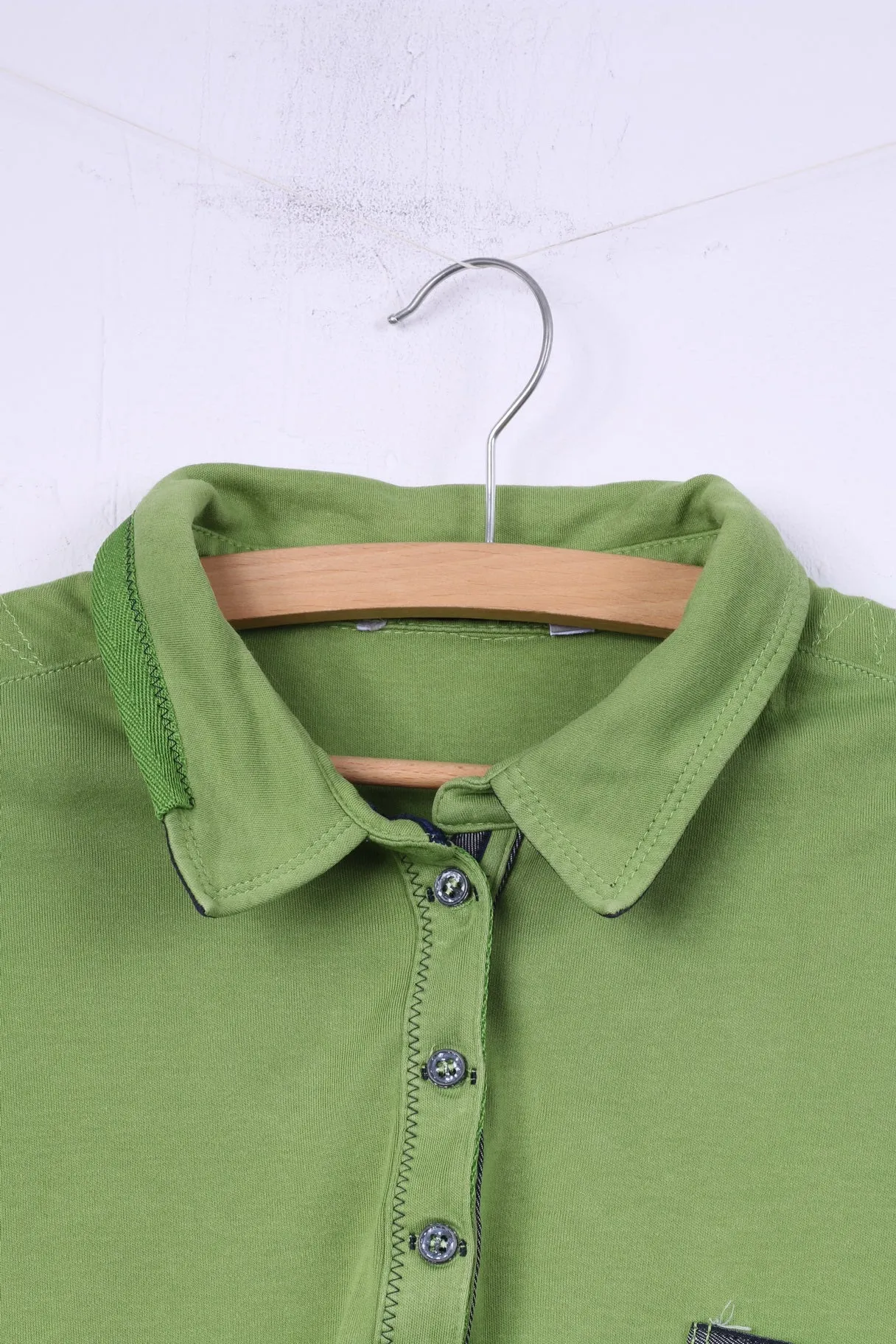 Womens 50 2XL Polo Shirt Green Buttons Detailed 7/8 Sleeve Top Cotton