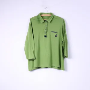 Womens 50 2XL Polo Shirt Green Buttons Detailed 7/8 Sleeve Top Cotton