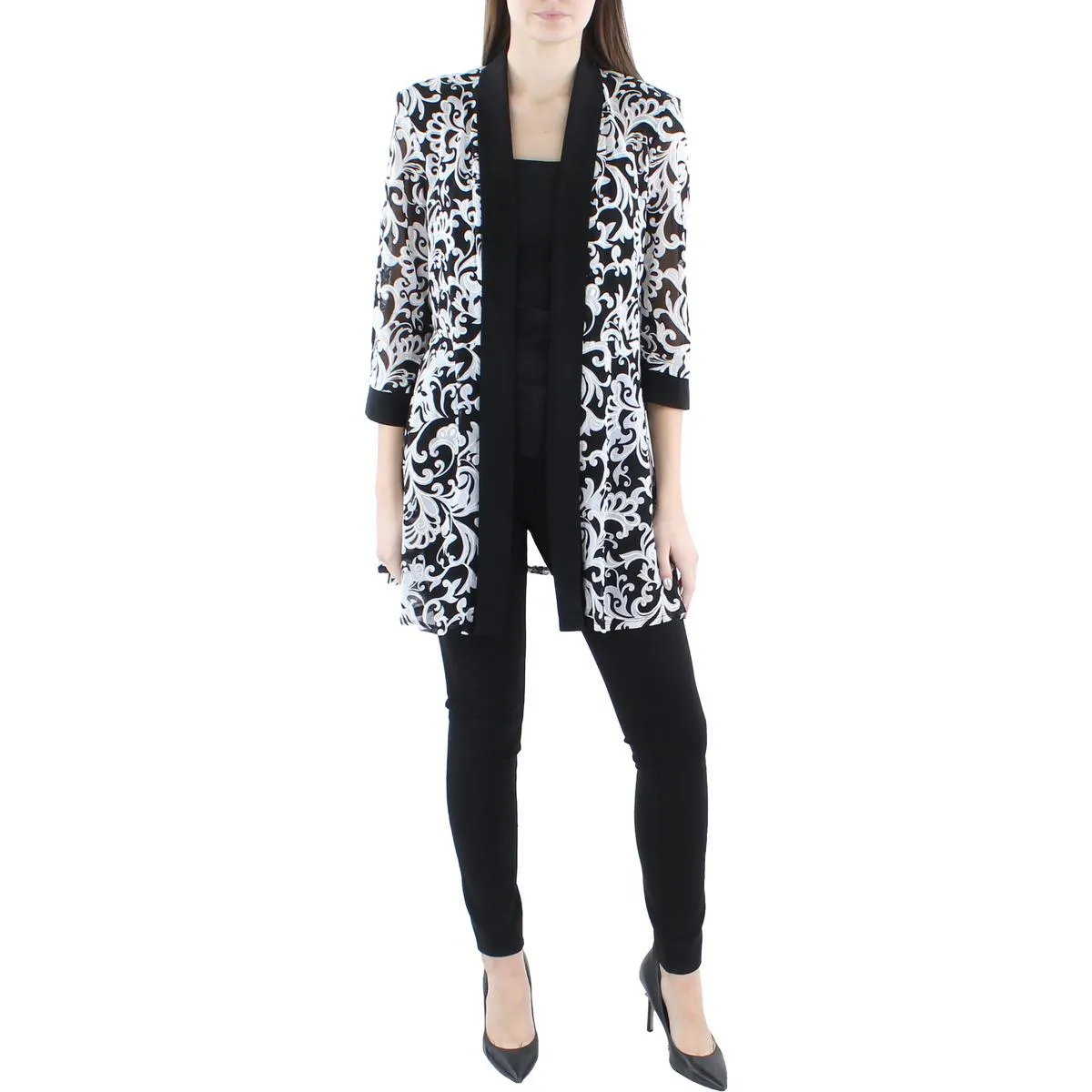 Womens Mesh Printed Duster Blazer