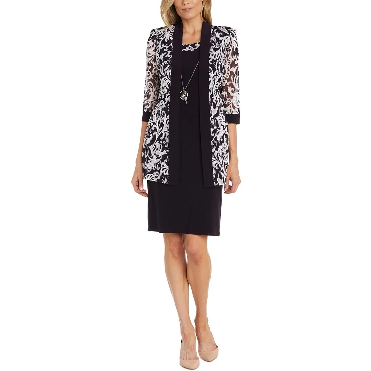 Womens Mesh Printed Duster Blazer