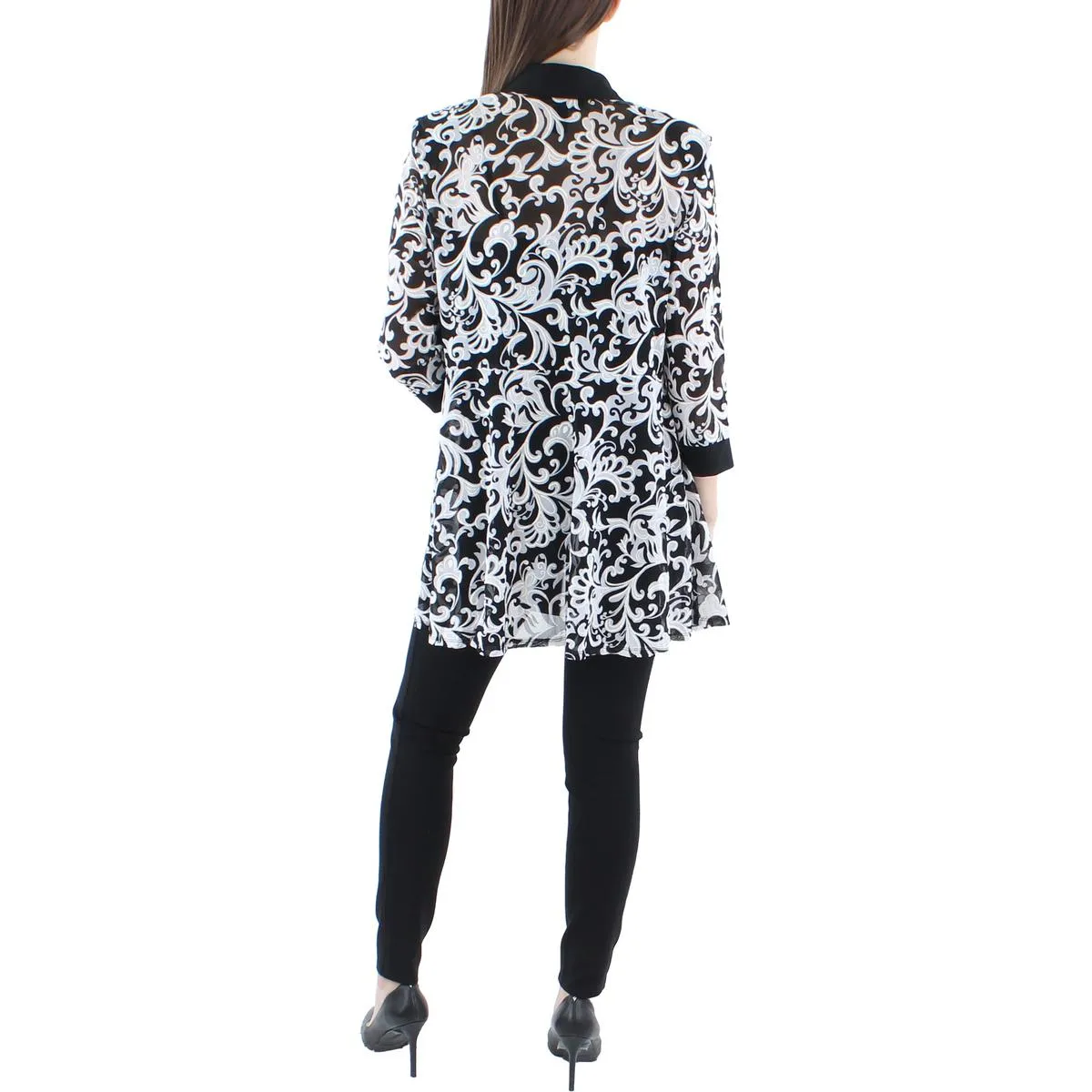 Womens Mesh Printed Duster Blazer