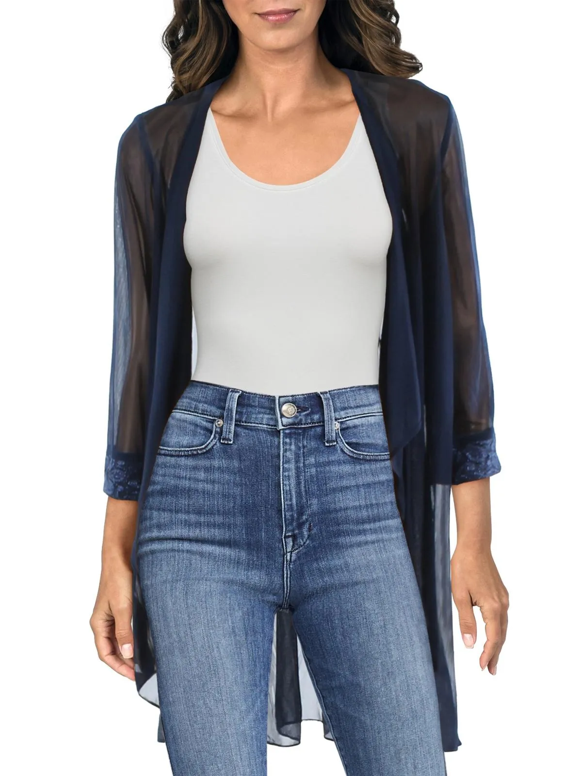 Womens Mesh Sheer Duster Blazer