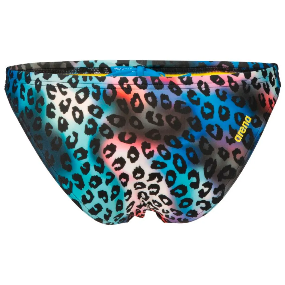 WOMEN'S REAL BRIEF BIKINI BOTTOM - NEON BLUE MULTI/YELLOW STAR