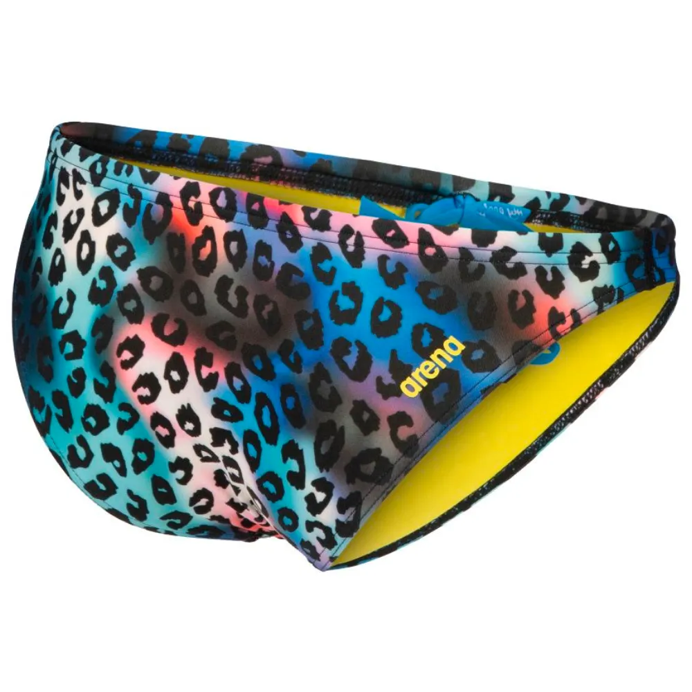 WOMEN'S REAL BRIEF BIKINI BOTTOM - NEON BLUE MULTI/YELLOW STAR