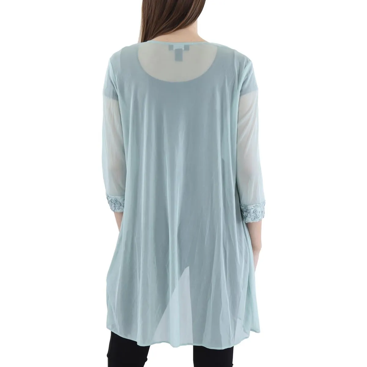 Womens Sheer Lace-Trim Jacket
