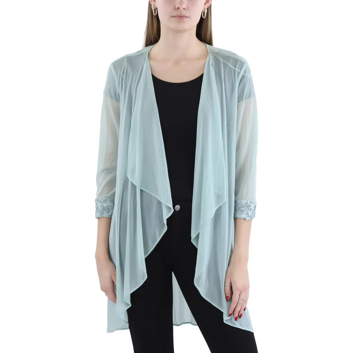Womens Sheer Lace-Trim Jacket