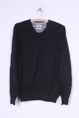 Wrangler Mens M Jumper Navy Sweater V Neck Cotton Nylon Wool