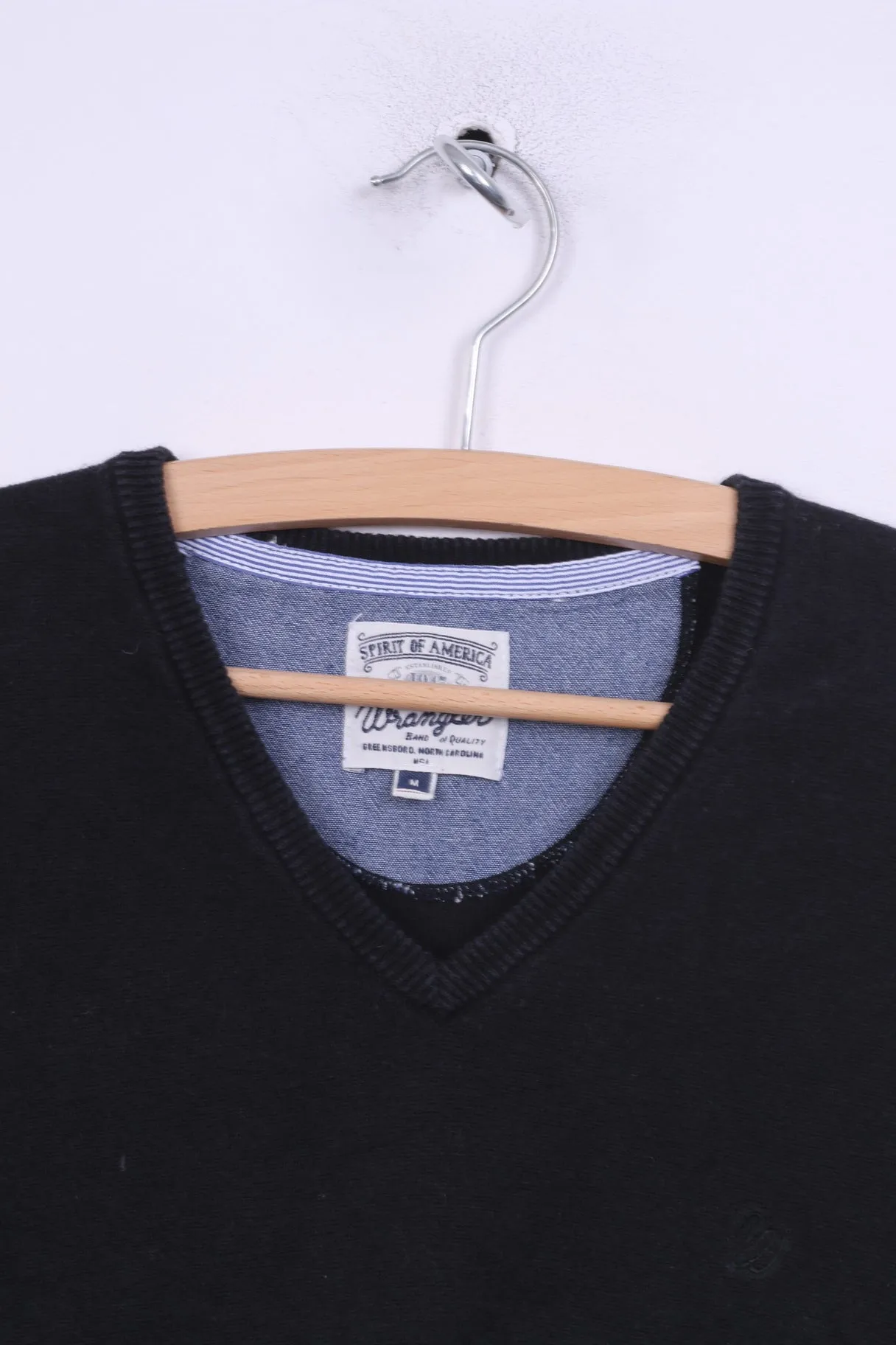Wrangler Mens M Jumper Navy Sweater V Neck Cotton Nylon Wool